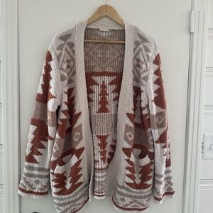 Altar'd State Geometric Cardigan - Cream and Brown